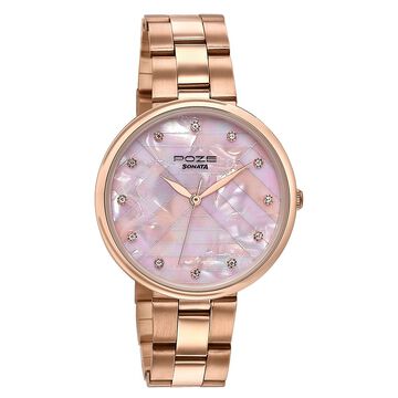 Sonata Poze Quartz Analog Pink Dial Rose Gold Colour Stainless Steel Strap Watch For Women