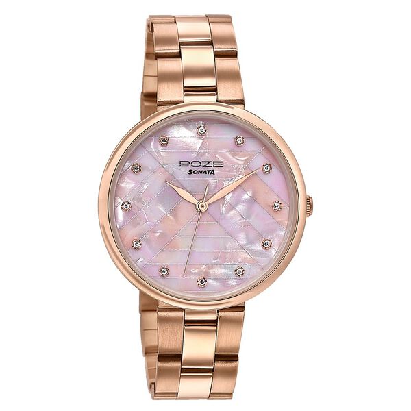 Sonata Poze Quartz Analog Pink Dial Rose Gold Colour Stainless Steel Strap Watch For Women - image number 2