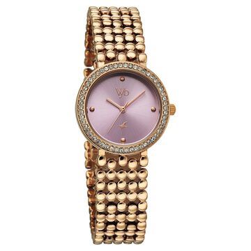 Vyb Iconique By Fastrack Quartz Analog Purple Dial Rose Gold Metal Strap Watch For Girls