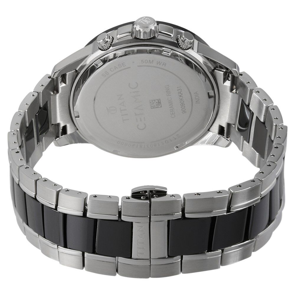Titan Ceramics Black Dial Chronograph Stainless Steel and Ceramic Strap watch for Men