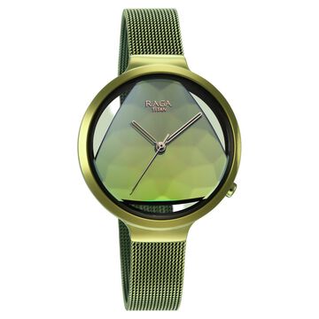 Titan Raga Moments of Joy Green Dial Analog Stainless Steel Strap Watch for Women