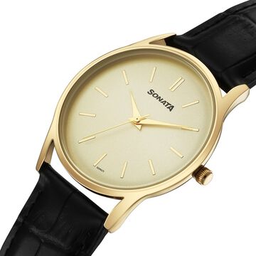 Sonata Eternia Quartz Analog Golden Dial Leather Strap Watch For Men