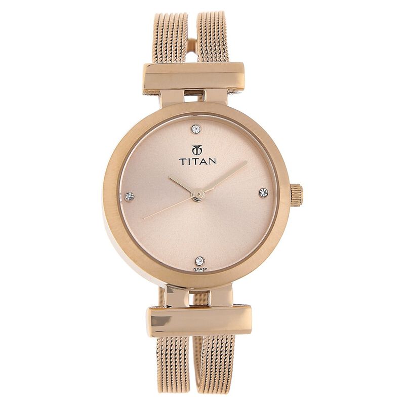 Titan Quartz Analog Rose Gold Dial Stainless Steel Strap Watch for Women
