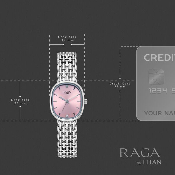 Titan Raga Spotlight Quartz Analog Pink Dial Silver Metal Strap Watch For Women - image number 3