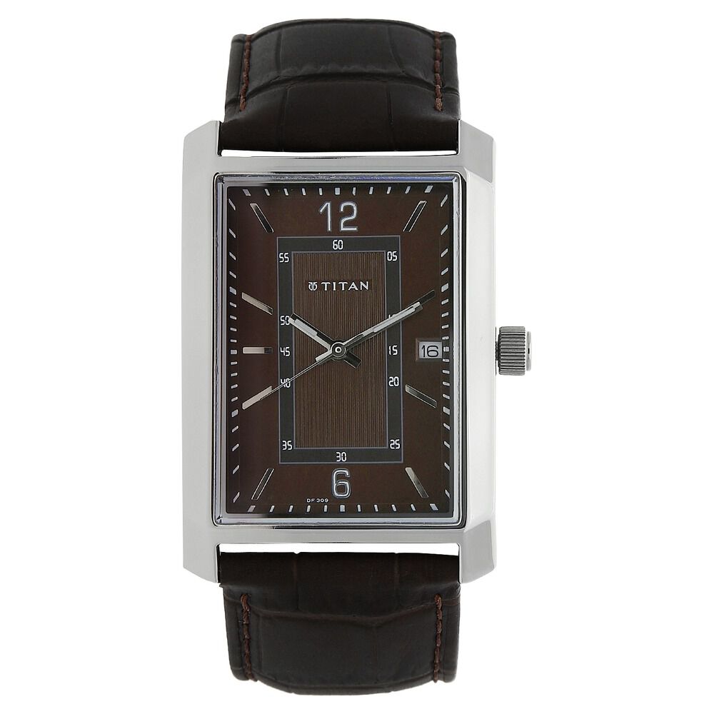 Buy Online Titan Quartz Analog with Date Brown Dial Leather Strap Watch for Men nn1697sl02 Titan
