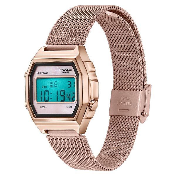 Poze By Sonata Digital Digital Pink Dial Pink Metal Strap Watch For Women - image number 4