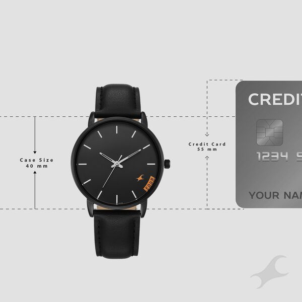 Fastrack Stunners Quartz Analog Black Dial Black Leather Strap Watch For Guys - image number 3
