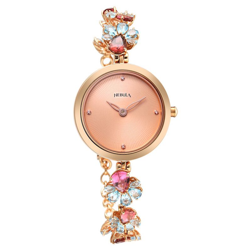 Titan Nebula Jewels 18k Rose Gold Analog with Diamonds studded Indices Watch for Women