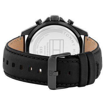 Tommy Hilfiger Multifunction Black Dial Black Color Leather Strap Watch For Men