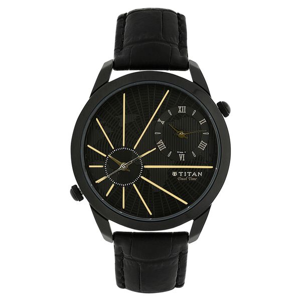 Titan Quartz Analog Black Dial Leather Strap Watch for Men - image number 0