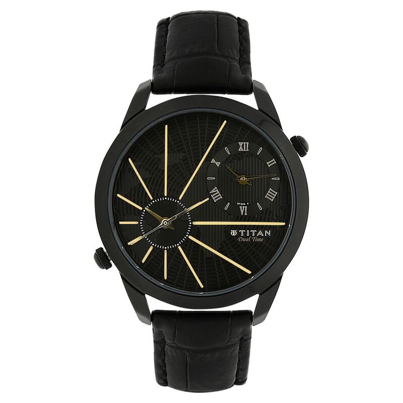Titan Quartz Analog Black Dial Leather Strap Watch for Men