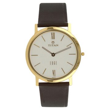 Titan Edge Quartz Analog White Dial Brown Leather Strap Watch For Men