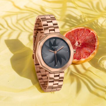 Poze By Sonata Quartz Analog Grey Dial Rose Gold Stainless Steel Strap Watch For Women