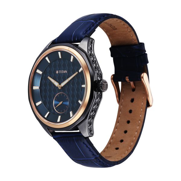 Titan Regalia Opulent Offset Second Hand Blue Dial Blue Leather Strap Watch For Men - image number 4