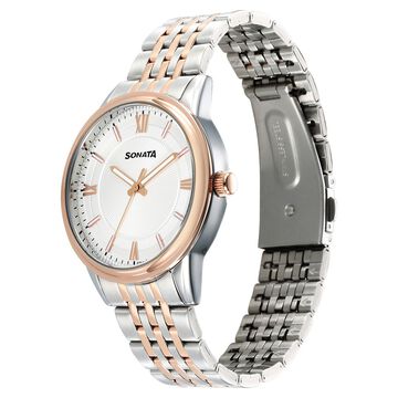 Sonata Wedding Quartz Analog Off White Dial Stainless Steel Strap Watch For Men