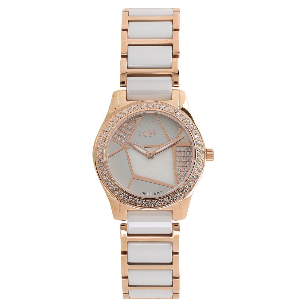 Xylys Quartz Analog Mother of Pearl Dial Stainless Steel Ceramic Strap Watch for Women