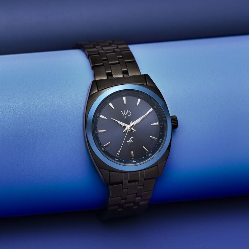 Fastrack Vyb Arcane Quartz Analog Blue Dial Black Color Metal Strap Watch For Guys