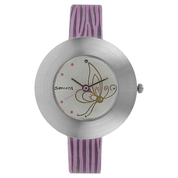 Sonata Quartz Analog Silver Dial Leather Strap Watch for Women - image number 0