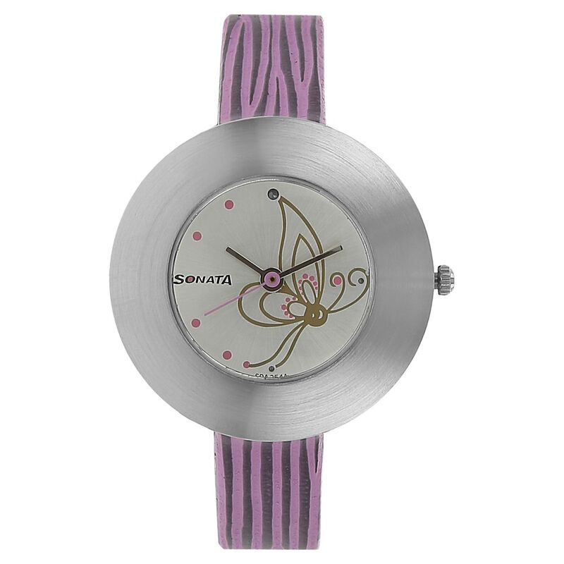 Sonata Quartz Analog Silver Dial Leather Strap Watch for Women