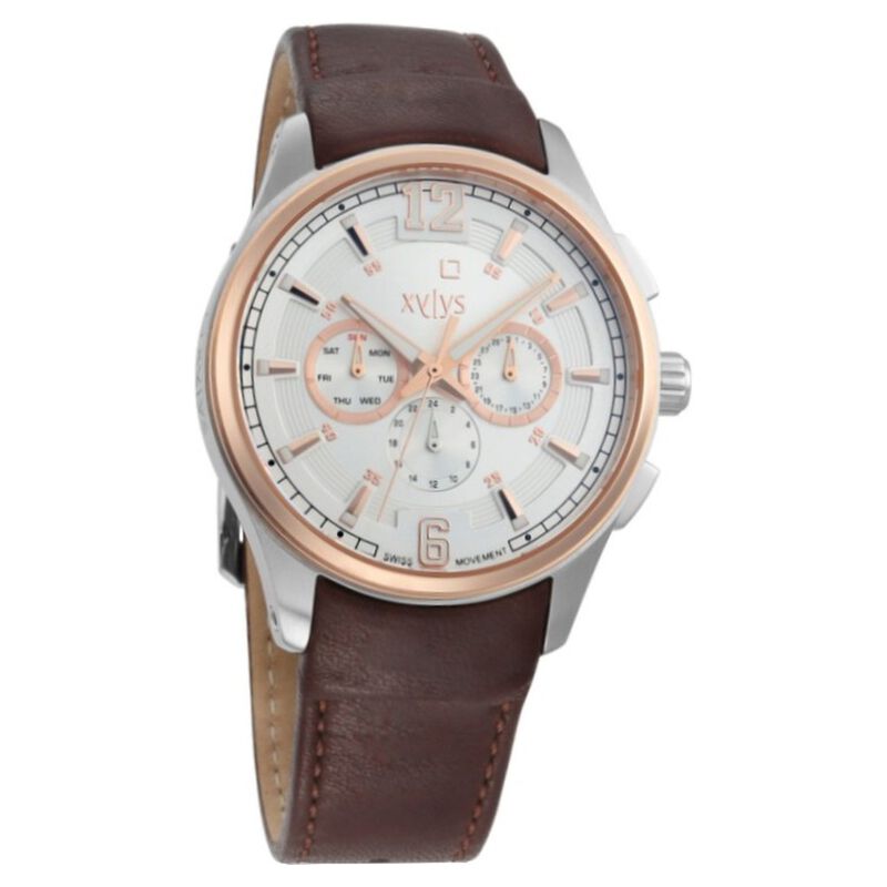 Xylys Quartz Multifunction Silver Dial Leather Strap Watch for Men - image number 0