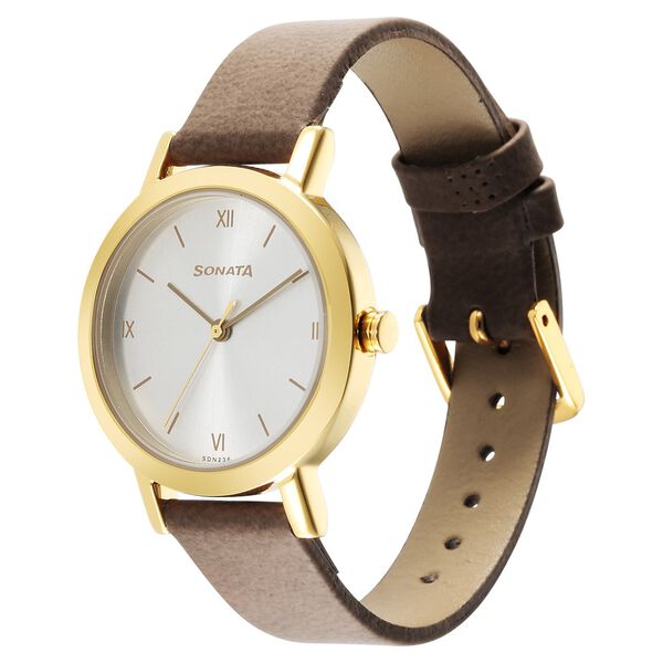 Ladies Essentials Silver Dial Leather Strap Watch for Women - image number 1