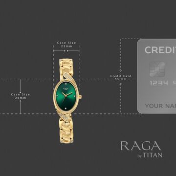 Raga Showstopper Quartz Analog Green Dial Golden Metal Strap Watch For Women