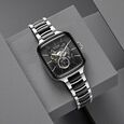 Titan Ceramic Fusion Automatic Square Blue Dial Silver Dual-Toned Stainless Steel Bracelet Watch for Men