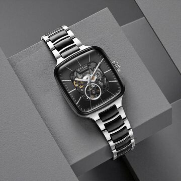 Titan Ceramic Fusion Automatic Square Black Dial Silver Dual-Toned Stainless Steel Bracelet Watch for Men