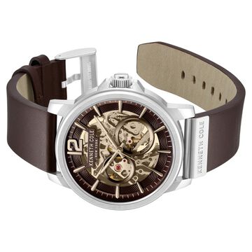 Kenneth Cole Kenneth Cole Automatic Brown Dial Leather Strap Watch For Men