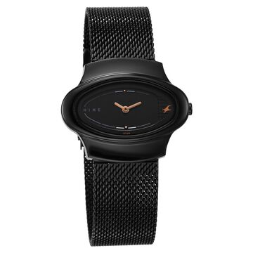 Fastrack Pulse Quartz Analog Black Dial Black Stainless Steel Strap Oval Shaped Watch For Girls