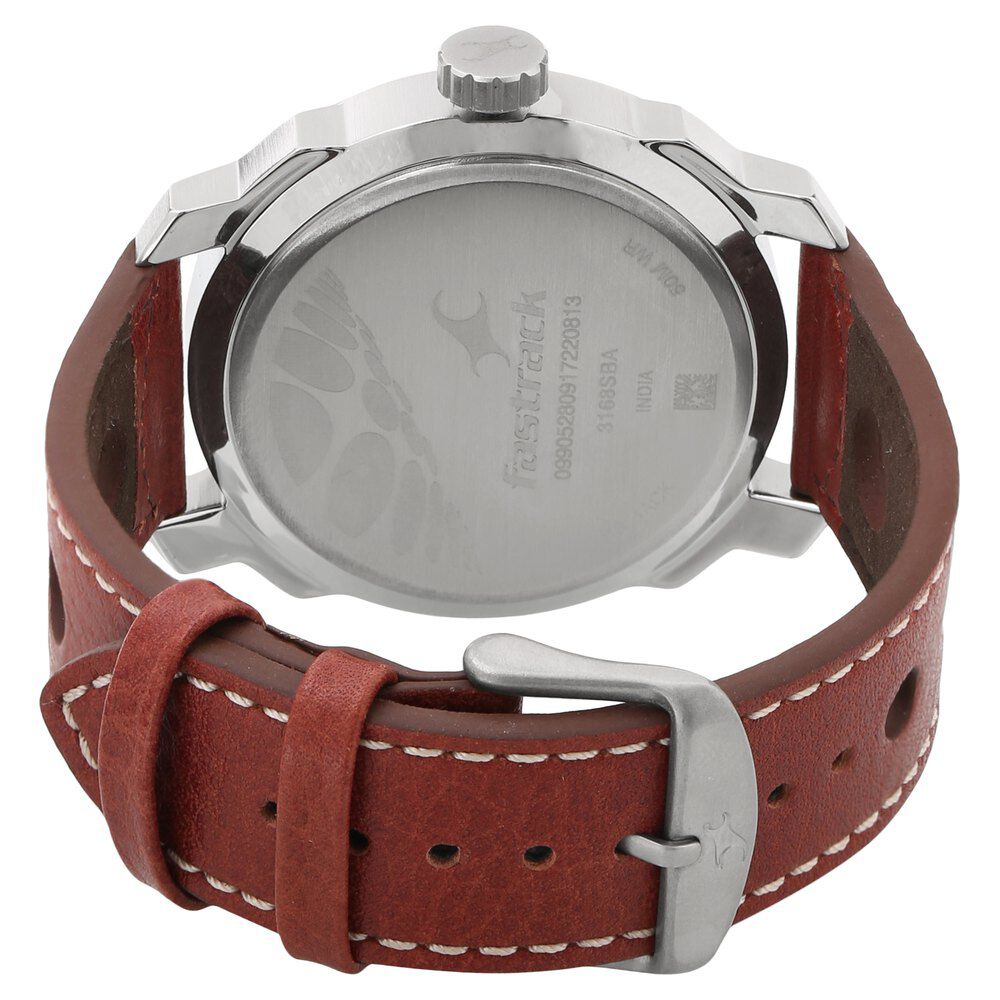 Buy Online Fastrack Loopholes Quartz Analog Champagne Dial Leather Strap Watch for Guys 3168sl02 Titan