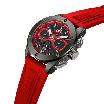 Ducati Quartz Chronograph Black Dial Red Silicone Strap Watch For Men