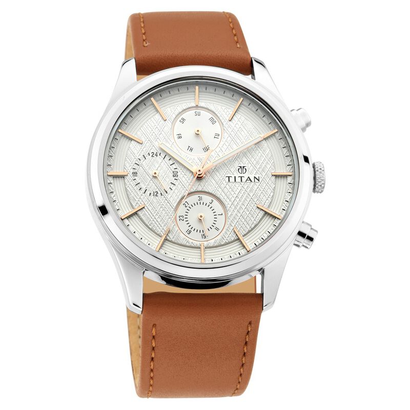 Titan Pay White Dial Quartz Multifunction Leather Strap watch for Men - image number 1