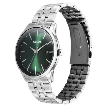Sonata Eternia Quartz Analog with Date Green Dial Metal Strap Watch For Men