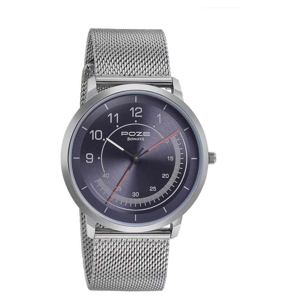 Buy Online Sonata Poze Quartz Analog Blue Dial Metal Strap Watch for Men sp70006sm02 p Titan