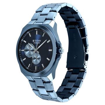 Titan Classique Titanium Sapphire  Multifunction Blue Dial Blue Titanium Strap Watch For Men