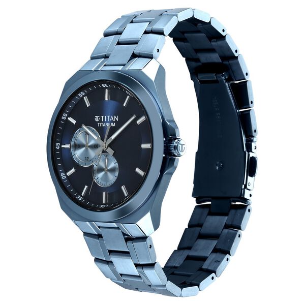 Titan Classique Titanium Sapphire  Multifunction Blue Dial Blue Titanium Strap Watch For Men - image number 2