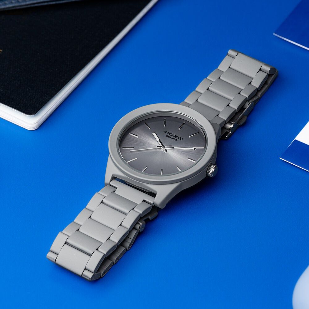 Sonata Poze Quartz Analog Grey Dial Metal Strap Watch For Men-image-12