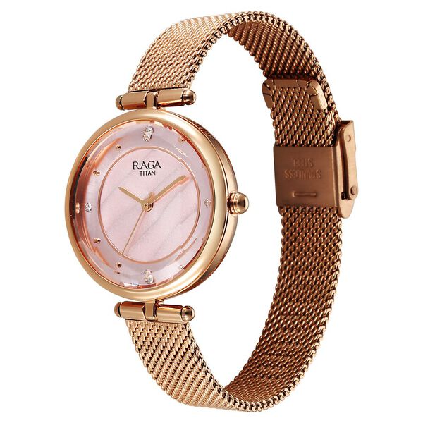 Titan Raga Showstopper Quartz Analog Pink Dial Metal Strap Watch For Women - image number 2