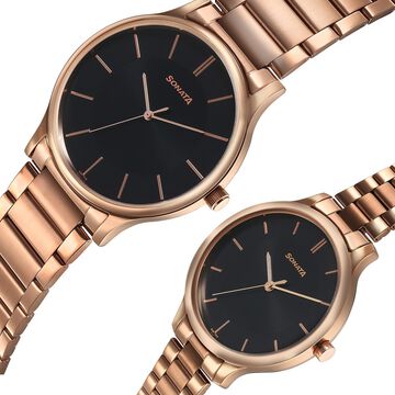 Sonata Pair Quartz Analog Black Dial Stainless Steel Strap Watch for Couple