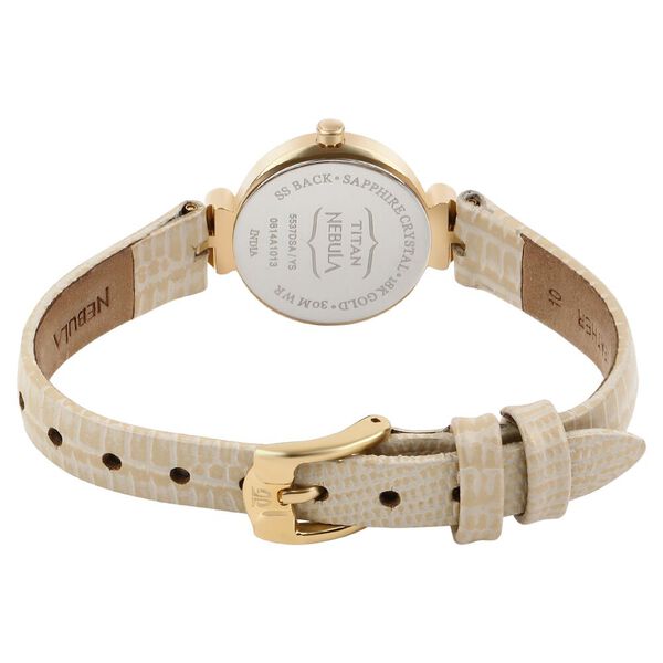 Nebula Quartz Analog Champagne Dial Leather Strap Watch for Women - image number 4