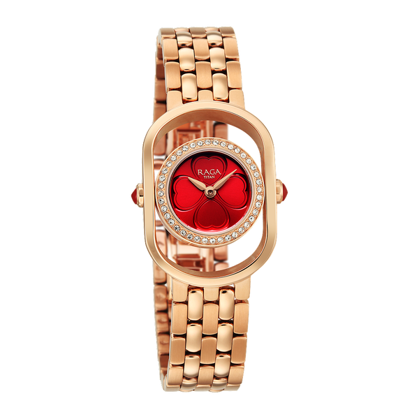 Titan Raga Paris, with Love Quartz Analog Red Mirror Polished Dial Rose Gold Stainless Steel Strap Watch For Women - image number 2