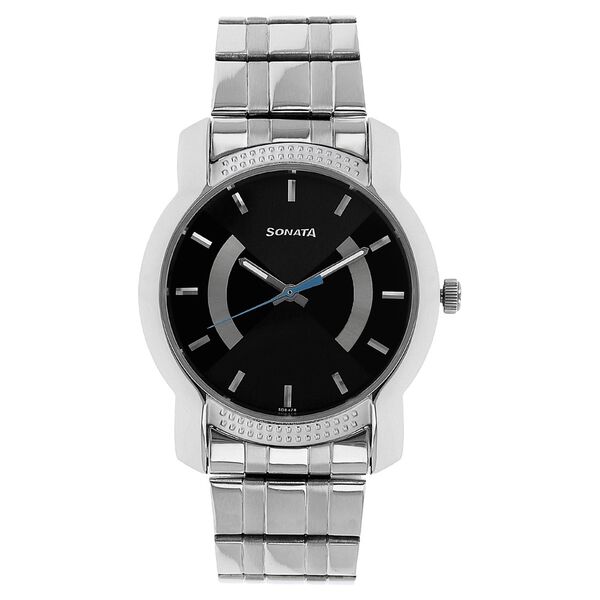 Sonata Quartz Analog Black Dial Stainless Steel Strap Watch for Men - image number 0
