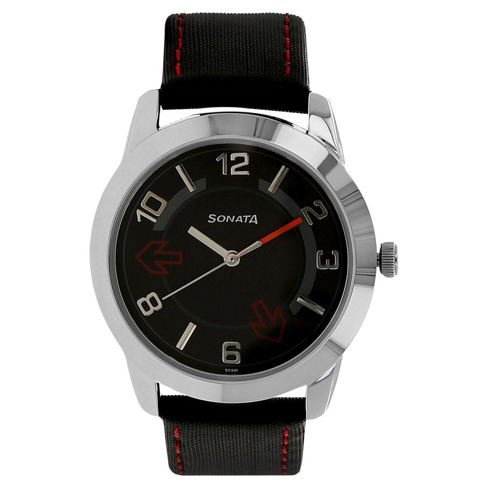 Buy Online Sonata Quartz Analog Black Dial Leather Strap Watch for Men np7924sl04 Titan