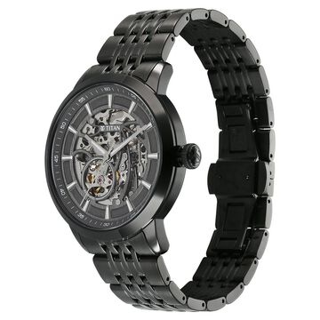 Titan Phoenix Skeletal Automatic Analog with Gun Dial Black Stainless Steel Strap Watch for Men