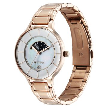 Titan Premium Workwear White Dial Analog Date Stainless Steel Strap Watch for Women