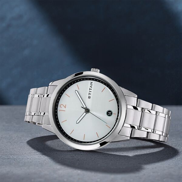Titan Quartz Analog with Date White Dial Stainless Steel Strap Watch for Men - image number 0