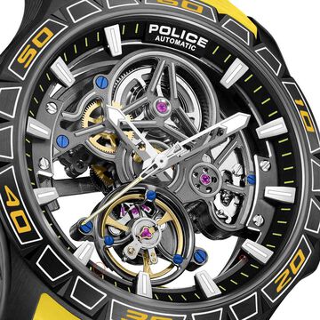 Police Quartz Analog Grey Dial Yellow Silicone Strap Watch For Men