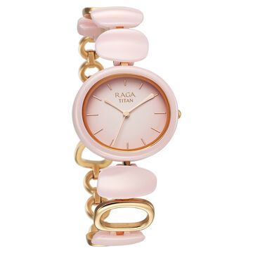Titan Raga Ceramics Quartz Analog Pink Dial Metal & Ceramic Strap Watch For Women