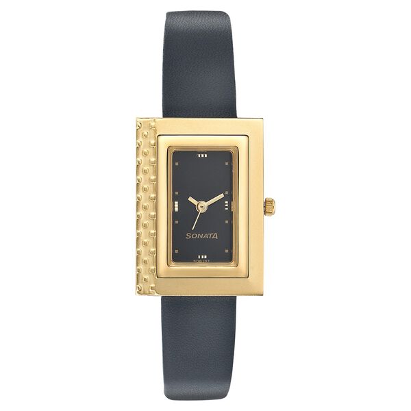 Sonata Quartz Analog Black Dial Leather Strap Watch for Women - image number 0